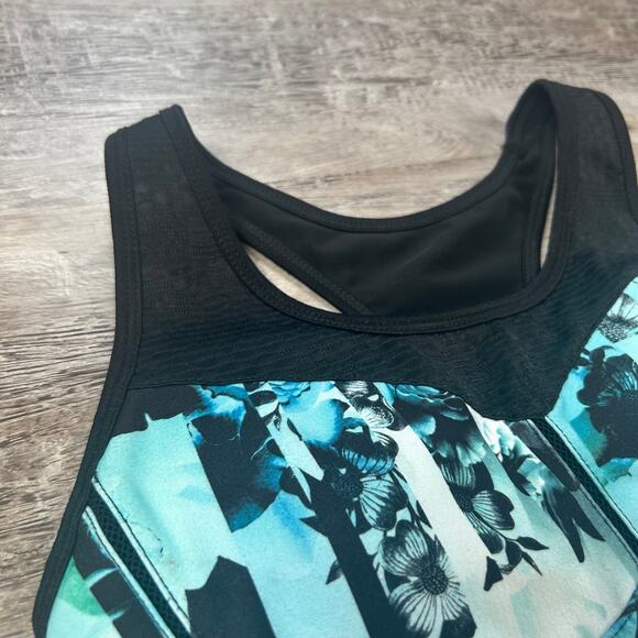 Nanette Lepore Sport Floral Print Racerback Sports Bra Black Mesh Size XS - Picture 5 of 7